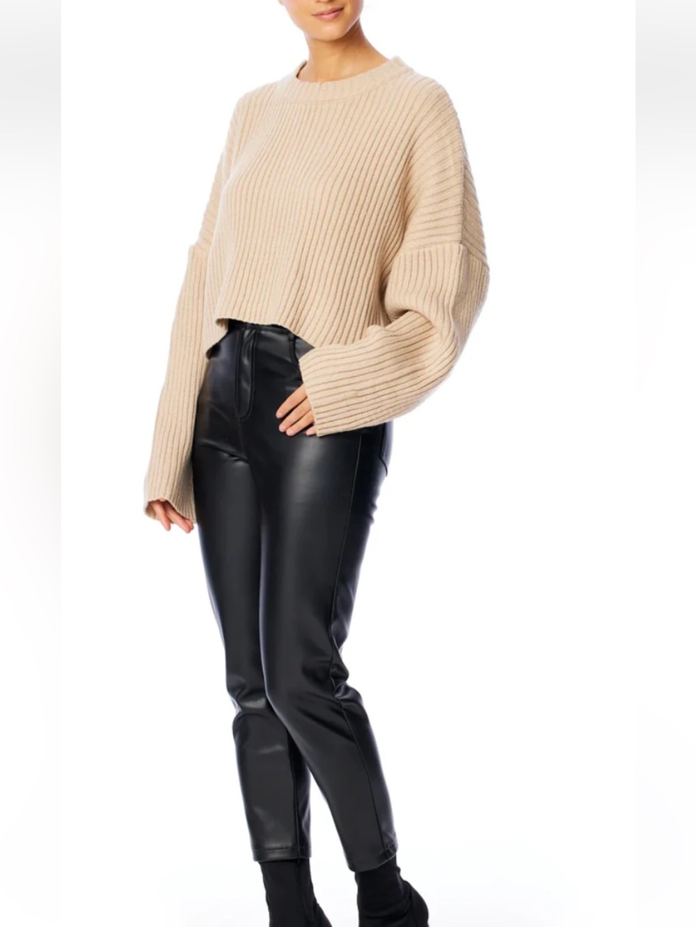 LBLC‎ The Label Telo Cropped  Sweater in Oatmeal- worn about 6x. 145 retail